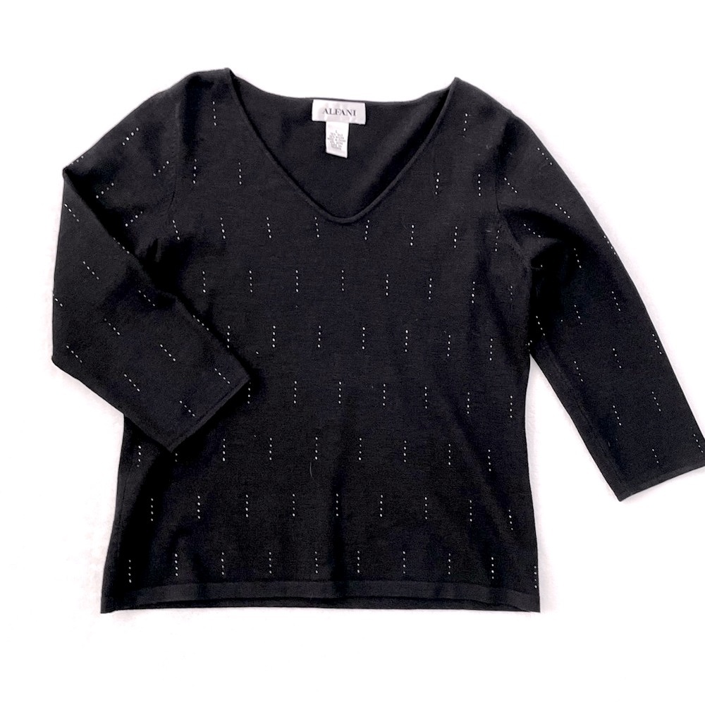 Alfani Black Beaded Silk Sweater Top